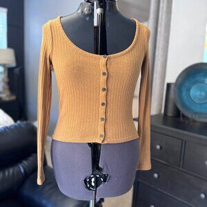 Madewell Small Ribbed Cardigan Crop Tee Toffee NWT minimalist casual